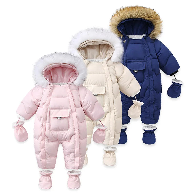 Winter Newborn Thick Jumpsuit Wool Hooded