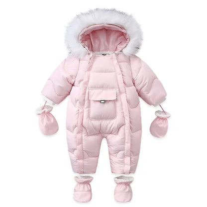 Winter Newborn Thick Jumpsuit Wool Hooded