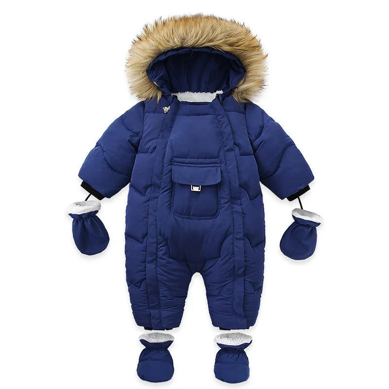 Winter Newborn Thick Jumpsuit Wool Hooded