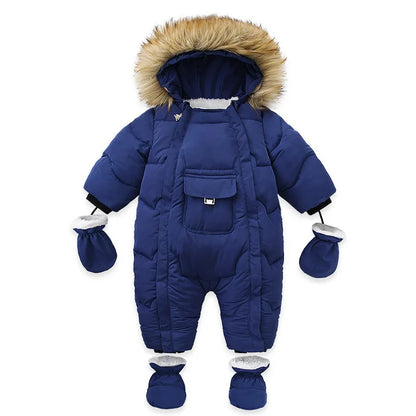 Winter Newborn Thick Jumpsuit Wool Hooded